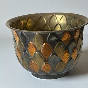 Vintage Brass Planter Pot 6” Colorful